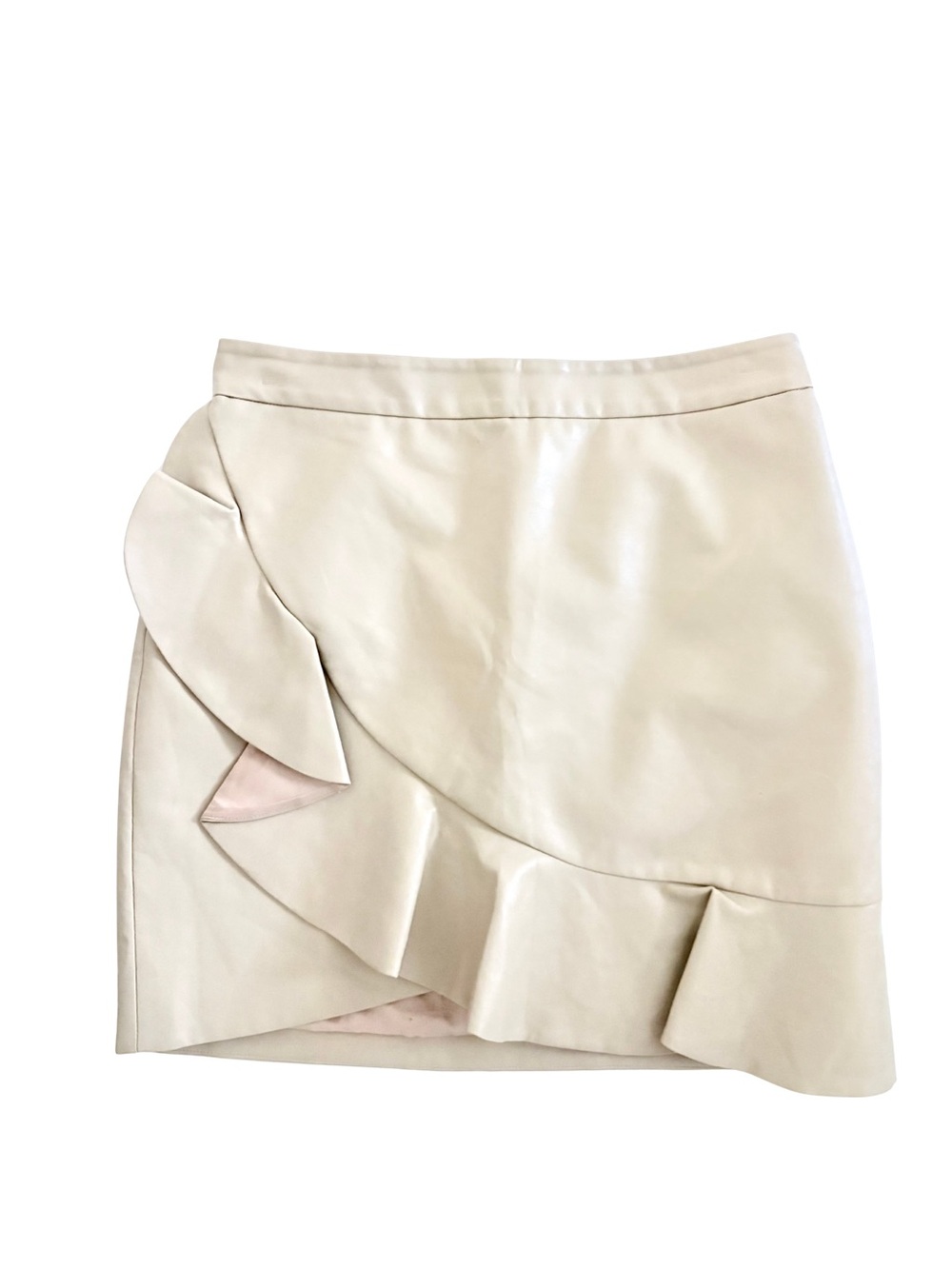 Majorelle Revolve Poseidon Faux Leather Ruffle Mini Skirt Nude Beige M
